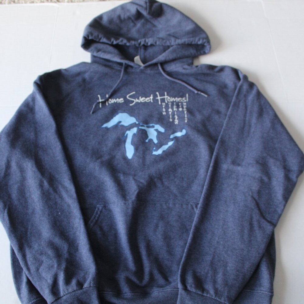 Jerzees Hoodie- Michigan- Great Lakes- Home Sweet Homes! Blue Unisex Size Large